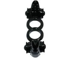 Baile For Him Baile Sweet Ring Double Rabbit Dual Vibrating Silicone Ring Juodas