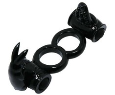 Baile For Him Baile Sweet Ring Double Rabbit Dual Vibrating Silicone Ring Juodas