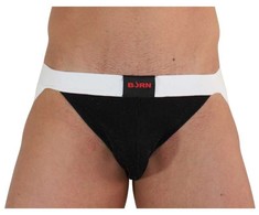 BURN Jockstrap Shiny Juodas/Baltas M - Premium Athletic Underwear