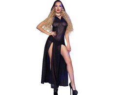 Chilirose Dresses Chilirose CR 4685 Elegant Long Hooded Dress Juodas S - Brocade &amp; Sheer Finish