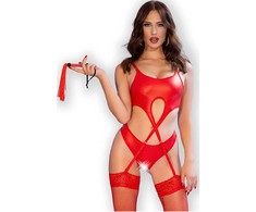 Chilirose Sets Chilirose CR 4625 Raudona Four-Piece Lingerie Set with Eco-Leather Details L