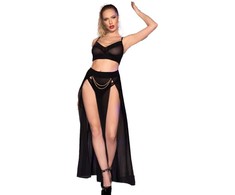 Chilirose Sets Chilirose CR 4672 Juodas Set with Gold Chains - Top, Skirt &amp; Thong M