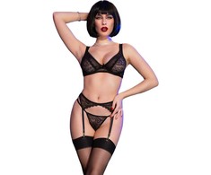 Chilirose Sets Chilirose CR 4692 Four-Piece Lace Lingerie Set Juodas Size M