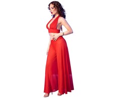 Chilirose Sets Chilirose CR 4857 Raudona Sheer Top &amp; Wide-Leg Pants Set Size S