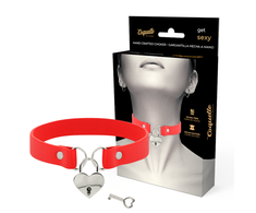 Coquette Accessories Coquette Chic Desire Vegan Leather Choker Raudona with Heart &amp; Key Accent 40cm