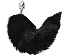 Darkness Anal Darkness Sidabrinis Intimate Plug 8 cm with Juodas Faux Fur Tail