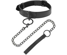 Darkness Bondage Darkness Adjustable Juodas Neoprene &amp; Semi-Leather Collar with Metal Chain