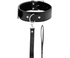 Darkness Bondage Darkness Collar Model 8435565904135 with Leather Chain - Adjustable, Padded, Juodas
