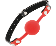 Darkness Bondage Darkness Silicone Gag Raudona - Adjustable Leather Strap, Universal Fit