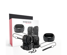 Darkness Juodas Leather Collar &amp; Handcuff Set with Adjustable Leash