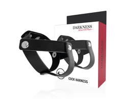 Darkness Sensations Darkness Adjustable Leather Dual Support Ring - Juodas &amp; Sidabrinis, Universal Size
