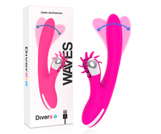 Rožinė Diversia Bunny Waves 24 cm - Silicone Dual-Action Intimate Device USB Rožinė