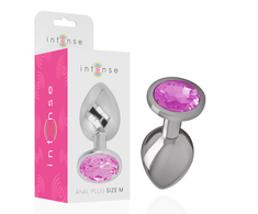Intense Anal Toys INTENSE Aluminum Metal Plug M with Rožinė Crystal Accent, 8cm x 3.3cm