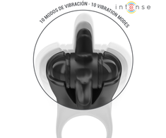 Intense Couples Toys Intense Mabel Juodas Vibrating Ring with 10 Modes &amp; Anatomical Stimulator