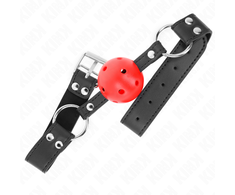 Kink Collar Gag KINK Adjustable Breathable Ball Gag 4cm, Leather Strap, Juodas, 42-58cm