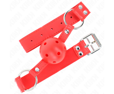 Kink Collar Gag KINK Complete Raudona Hollow Hard Ball Gag 62 cm - Adjustable Silicone Model
