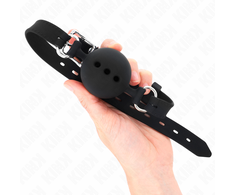 Kink Collar Gag KINK Full Silicone Gag M, Juodas - Adjustable Strap, 4.5cm Ball, 55cm
