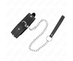 Kink Collar Gag KINK Adjustable Collar with Leash 65cm - Juodas, 38-49cm, Metal Ring