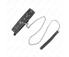 Kink Collar Gag KINK PVC Leather Collar with Rhinestone Rivets 41.5x4cm + Leash 105cm