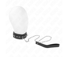 Kink Collar Gag KINK PVC Leather Collar with Rhinestone Rivets 41.5x4cm + Leash 105cm