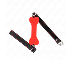 Kink Collar Gag KINK Raudona Bone Silicone Mouth Gag 12 cm - Adjustable Vegan Leather Strap