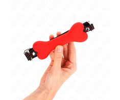 Kink Collar Gag KINK Raudona Bone Silicone Mouth Gag 12 cm - Adjustable Vegan Leather Strap