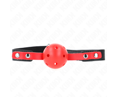 Kink Collar Gag KINK Raudona Hollow Silicone Ball Gag 4cm with Adjustable Juodas Strap 37-52cm
