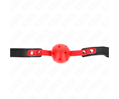 Kink Collar Gag KINK Raudona Hollow Silicone Ball Gag 4cm with Adjustable Juodas Strap 37-52cm