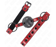 Kink Collar Gag KINK Shiny Leatherette Ball Gag 4.5cm - Adjustable Vegan Strap, Juodas