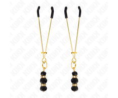 Kink Nipple Grip KINK Gold Fine Nipple Clamps with Juodas Glass Beads 7 cm Adjustable