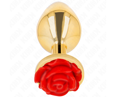 Kink Pleasure Plugs KINK Stainless Steel Intimate Plug Gold with Raudona Rose Accent Size L