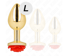 Kink Pleasure Plugs KINK Stainless Steel Intimate Plug Gold with Raudona Rose Accent Size L