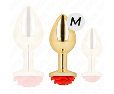 Kink Pleasure Plugs KINK Plug Gold Metal Rose Raudona M - Stainless Steel, Elegant Design, 7cm