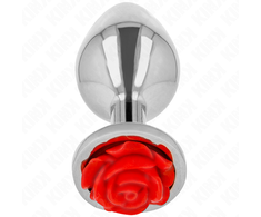 Kink Pleasure Plugs KINK Stainless Steel Plug Raudona Rose S - Compact Metal Model, Decorative Base