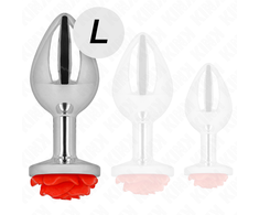 Kink Pleasure Plugs Kink Steel Plug Rose Raudona L - Stainless Steel Priedas with Floral Base