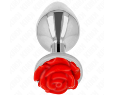 Kink Pleasure Plugs Kink Steel Plug Rose Raudona L - Stainless Steel Priedas with Floral Base
