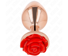 Kink Pleasure Plugs Rožinė KINK Rožinė Gold Metal Plug Large with Raudona Rose Base, Stainless Steel
