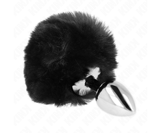 Kink Pleasure Plugs KINK Stainless Steel Plug with Juodas Faux Fur Rabbit Tail 7x3cm, 8cm Tail