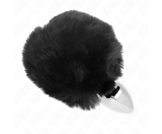 Kink Pleasure Plugs KINK Stainless Steel Plug with Juodas Faux Fur Rabbit Tail 7x3cm, 8cm Tail