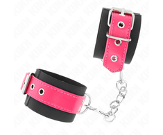 Kink Wrist Restraint KINK Nylon Wrist Restraints Juodas with Leatherette Raspberry Rose Adjustable 19-29cm
