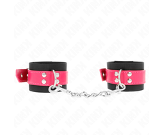 Kink Wrist Restraint KINK Nylon Wrist Restraints Juodas with Leatherette Raspberry Rose Adjustable 19-29cm