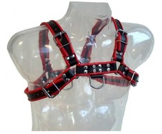 Leather Body Santiago Leather Chain Harness III Juodas/Raudona - Adjustable Unisex Body Priedas