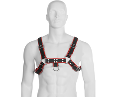 Leather Body Santiago Leather Chain Harness III Juodas/Raudona - Adjustable Unisex Body Priedas