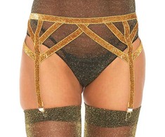Leg Avenue Accessories Leg Avenue Lurex Gold Elastic Garter Belt - One Size, Shimmer Finish