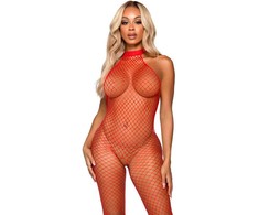 Leg Avenue Bodystockings Leg Avenue Bodystocking Racer Neck Industrial Net Raudona One Size