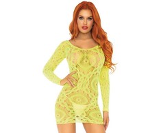 Leg Avenue Dresses Leg Avenue Neon Crochet Lace Mini Dress, Long Sleeve, One Size
