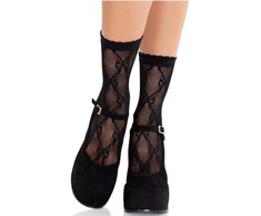 Leg Avenue Hosiery Leg Avenue Bow Lace Ankle Socks Juodas - Elegant Fishnet Design