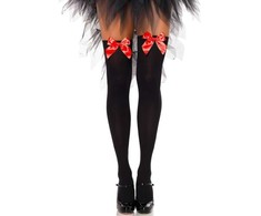 Boland Traciks Leg Avenue Juodas Nylon Thigh Highs with Raudona Bow One Size - Elegant Hosiery