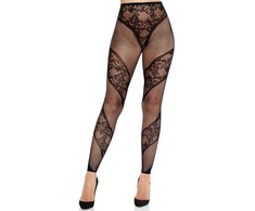 Leg Avenue Hosiery Leg Avenue Lace &amp; Sheer Footless Tights Juodas - Elegant Pattern, Size Universal