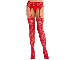 Leg Avenue Hosiery Leg Avenue Lace Fishnet Stockings with Integrated Garters Raudona, One Size